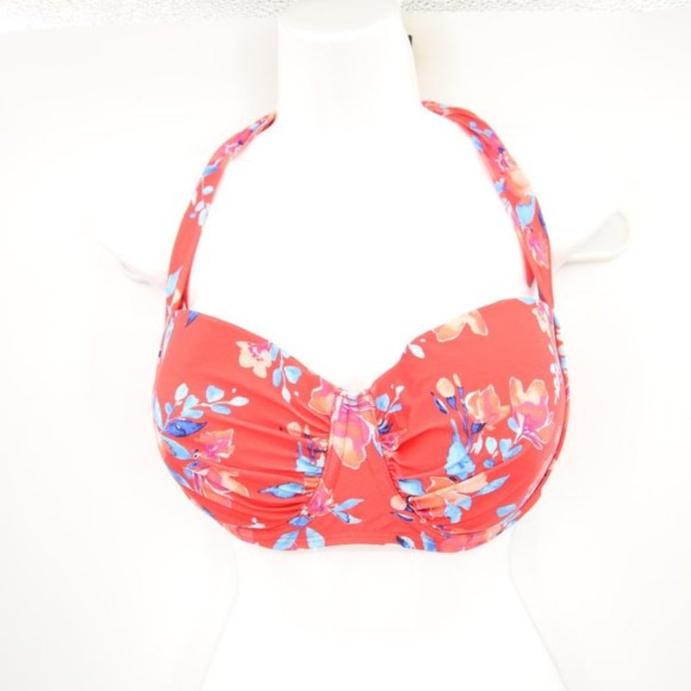 NWOT Lands End Red Floral Halter Neck Bikini Top Size 34DD 36D